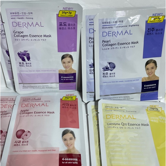 DERMAL Natural Collagen Essence Full Face Facial Mask 16 Pack Combo Lot - Picture 5 of 7